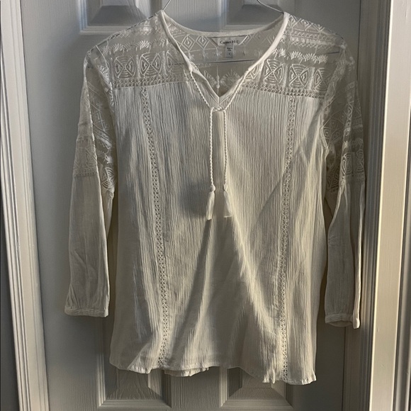 Garnet Hill Cream Embroidered Blouse - Picture 1 of 1
